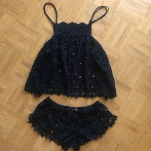 Free People Intimates Black Eyelet Set